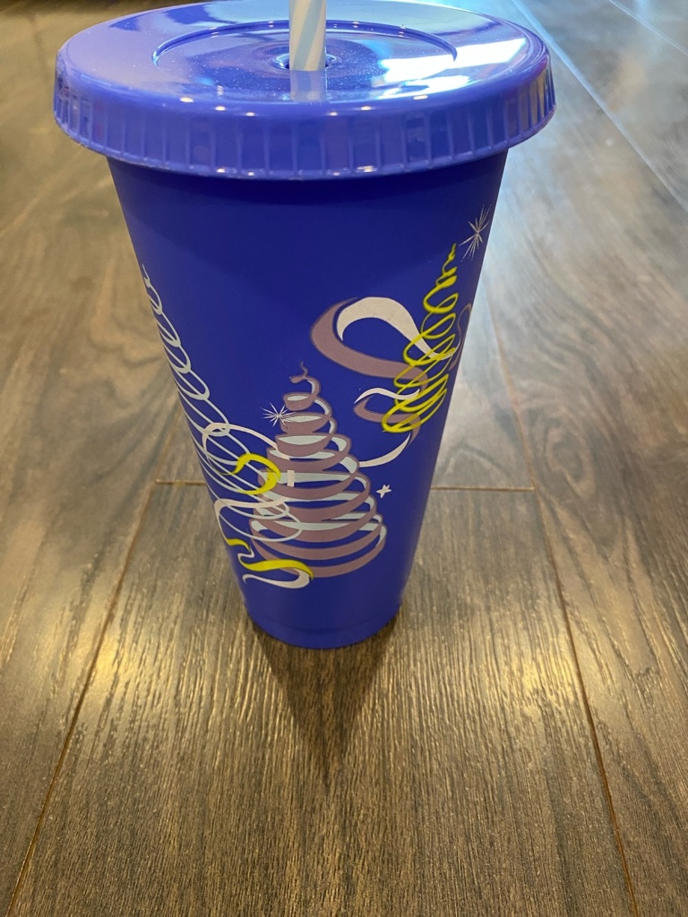 Starbucks Blue Party Spiral-Print Reusable Tumbler with Straw 24 oz 2003 4:18